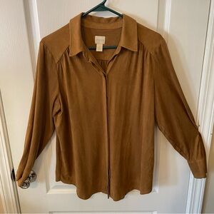 Chico's‎ Faux Suede Long Sleeve Blouse size 2
